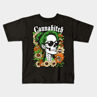 Canna Weed Smoker Stoner Skeleton 420 Pot Kids T-Shirt